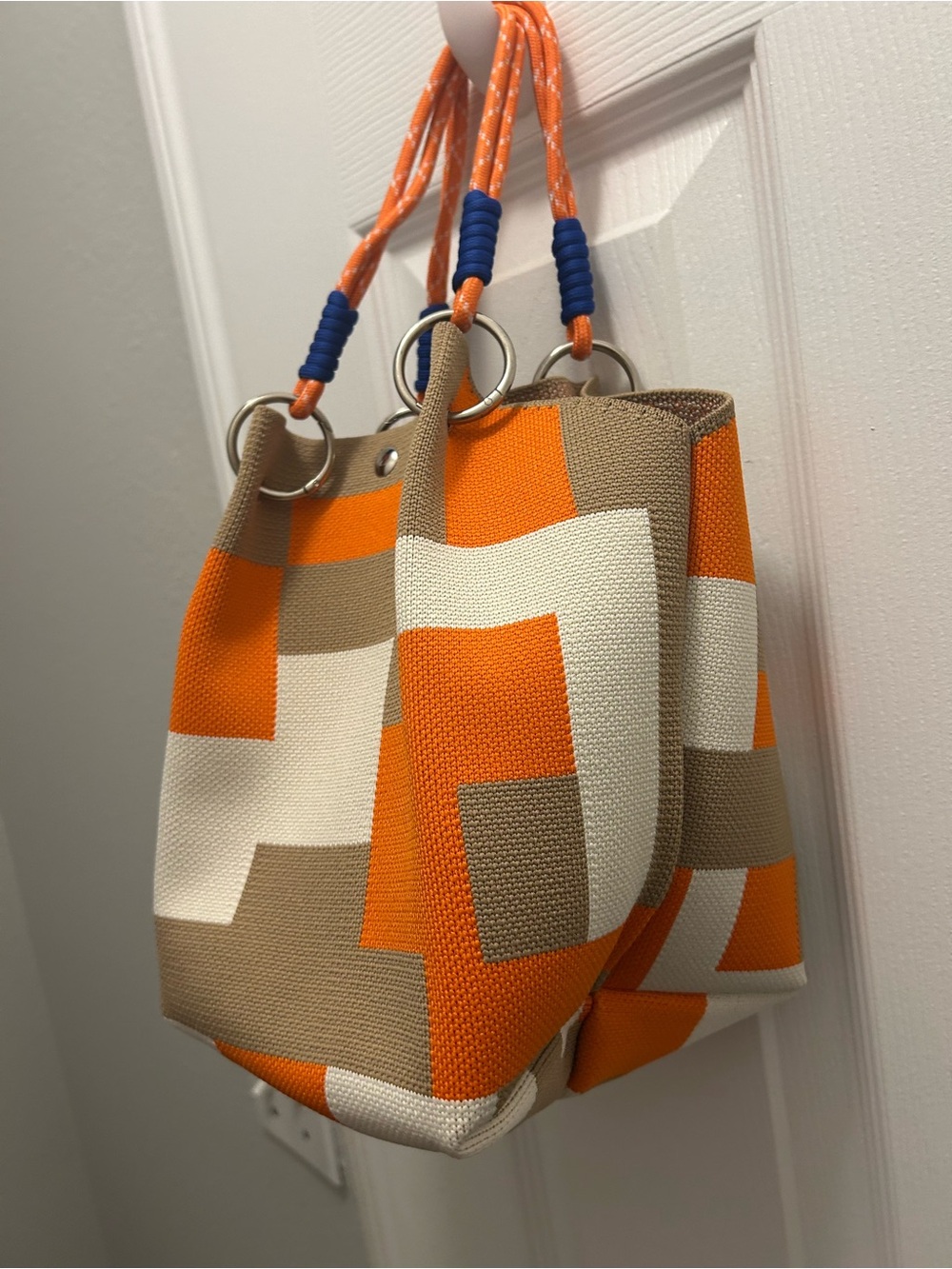 Contemporary Orange Geometric Canvas Tote